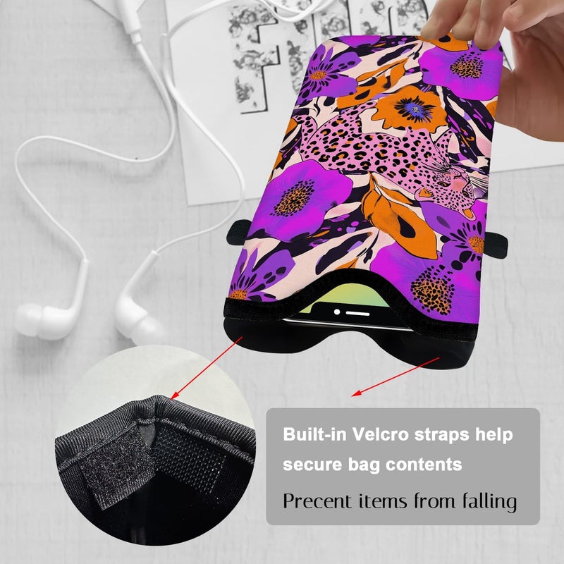 otilil Neoprene Cell Phone Sleeve Pouch Case Bag with Crossbody Strap Neck Lanyard for Women 7.1 X 3.9 in Purple Pink - Image 3